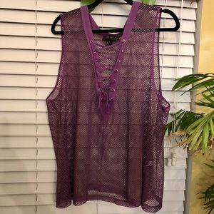 Forever 21 Plus lace up purple mesh tank top